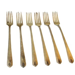 William Rogers Set of 6 Dinner Forks Triple Chevron Pattern Southwestern Vintage